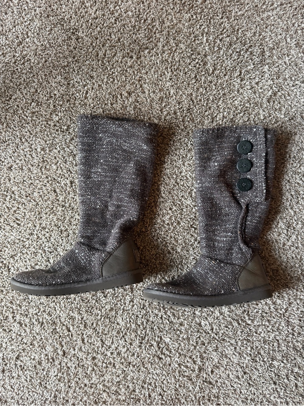 UGG Gray Knit Tall Button-Accent Winter Boots